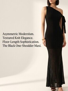 NEW | White Fox KNIT One-Shoulder Black Evening Gown Size S Accidentally In Love